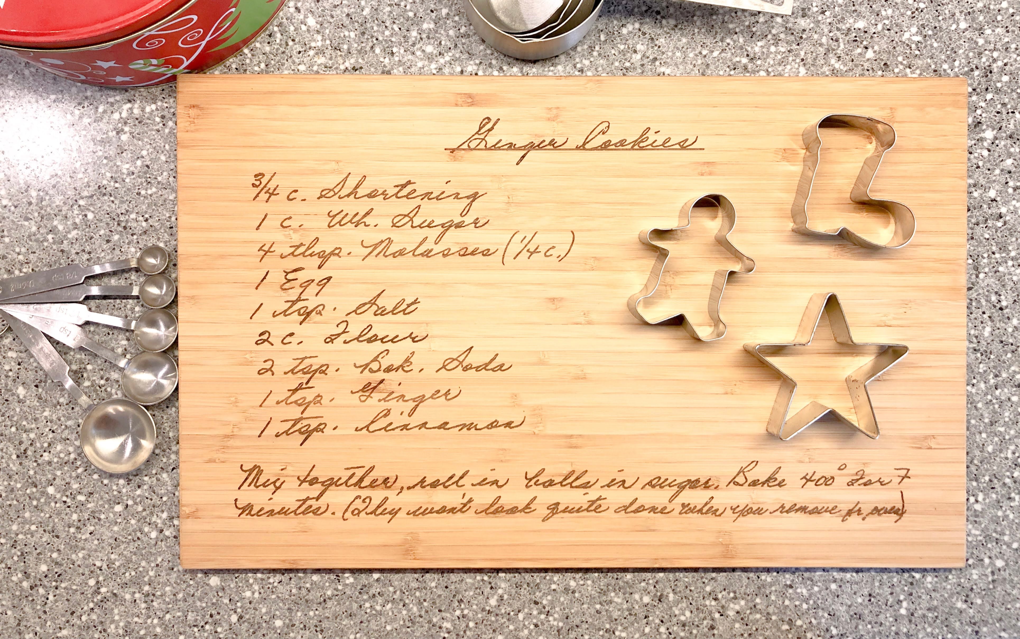 Handwritten recipes on cutting boards