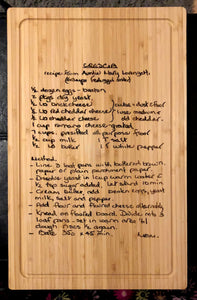 Handwritten recipes on cutting boards
